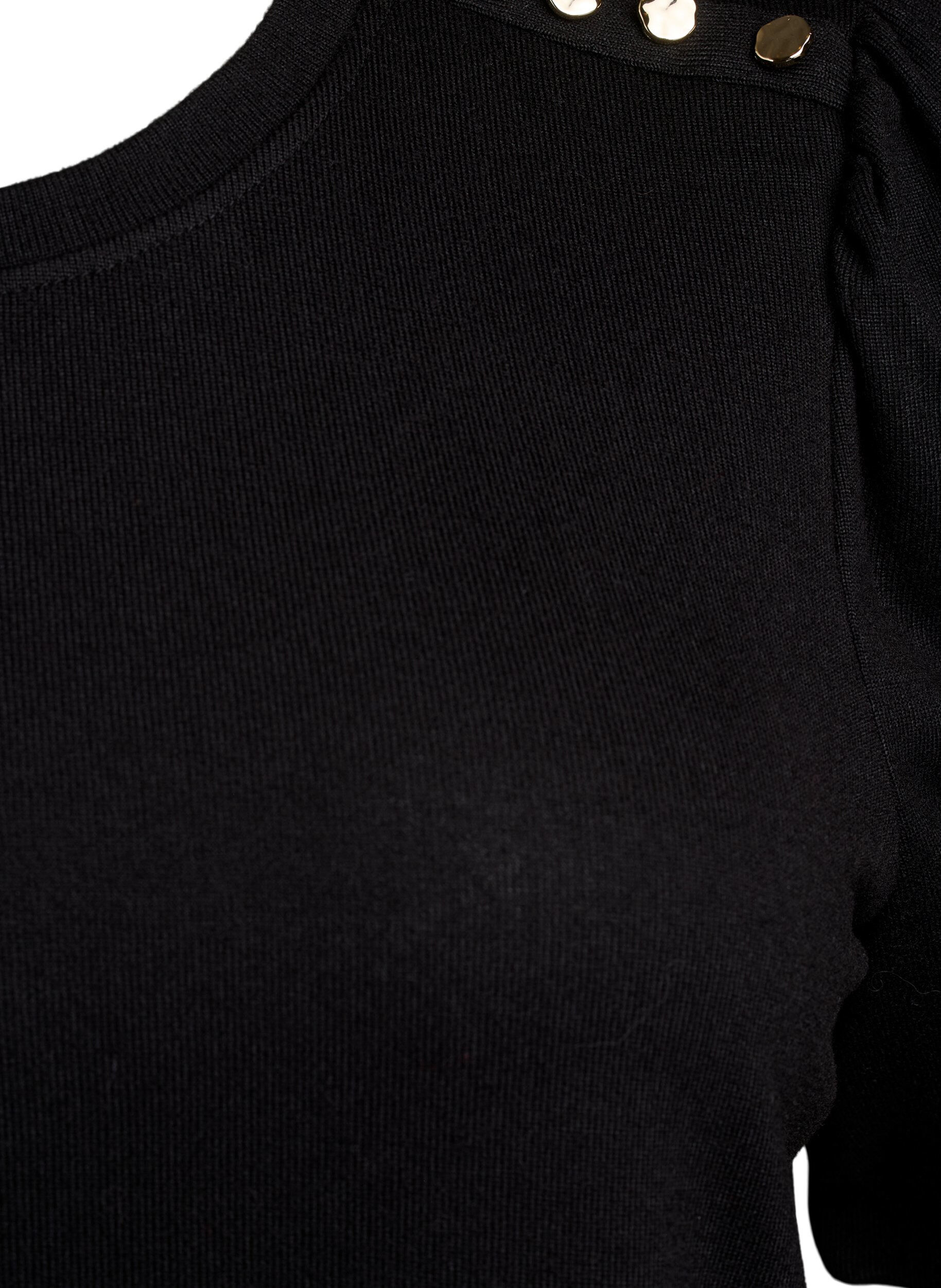 ZizziBluse med knappedetaljer og korte puffermer, Svart, Packshot image number 2