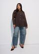 Tett sittende meshbluse med lange ermer, Brun, Model image number 1