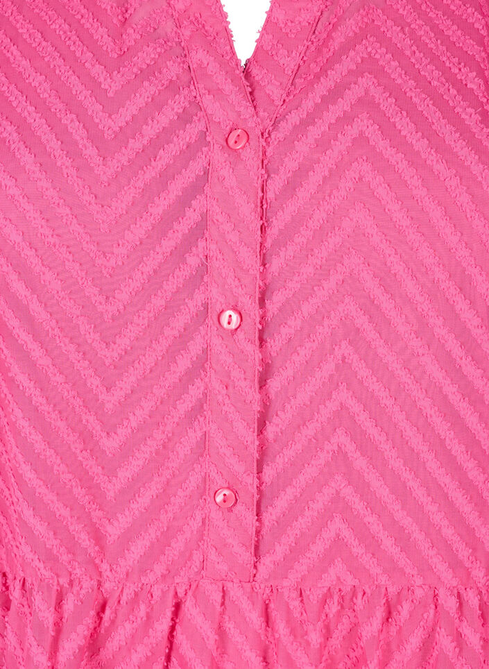 Kort, strukturmønstret kjole med volangkrage, Magenta, Packshot image number 2