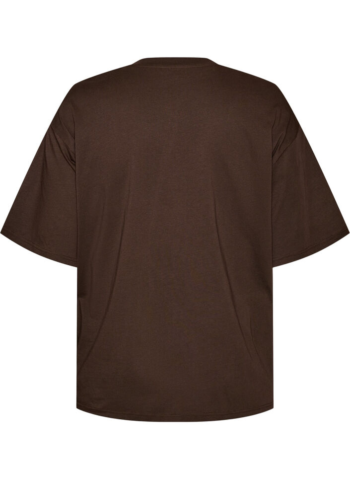 Oversized T-skjorte med stort fototrykk, Brun, Packshot image number 1