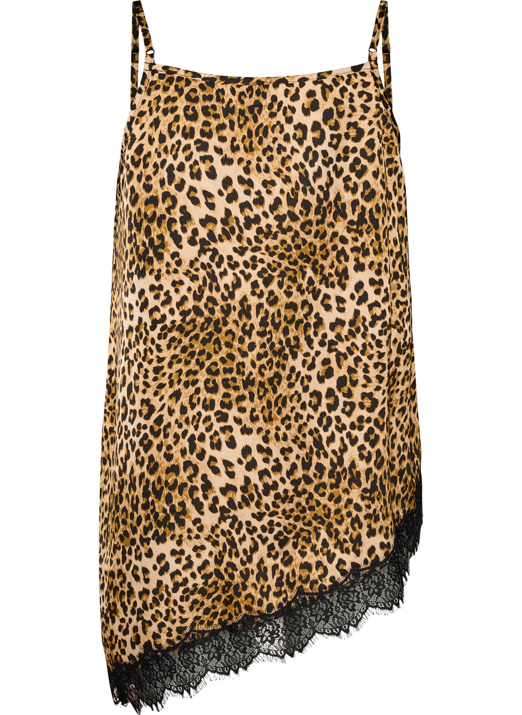 ZizziStroppetopp med blonder og asymmetrisk kant, Brun, Packshot image number 1
