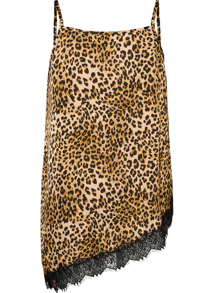 Stroppetopp med blonder og asymmetrisk kant, Brun, Packshot image number 1