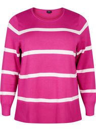 Strikket viskosebluse med striper, Fuchsia Red Comb