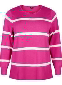 Strikket viskosebluse med striper, Rosa Strikket viskosebluse med striper
