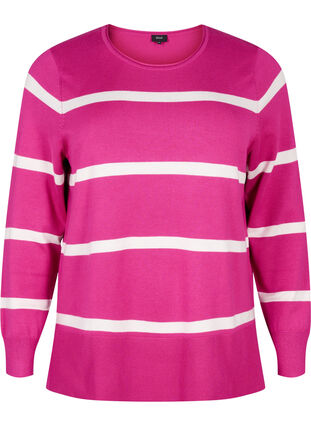 Zizzi Strikket viskosebluse med striper, Rosa, Packshot image number 0