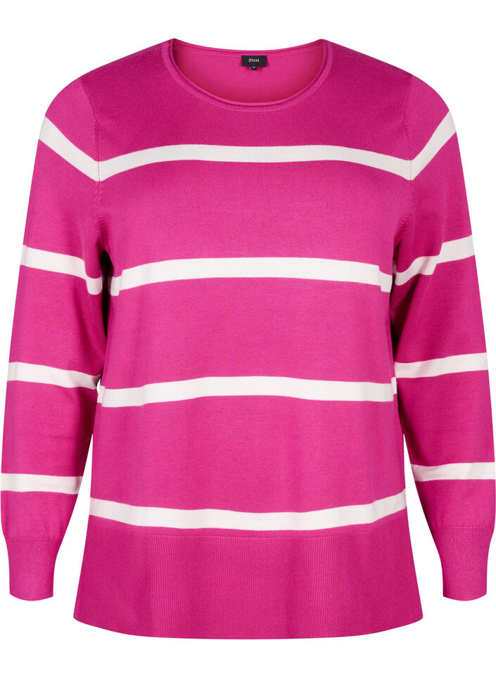 Strikket viskosebluse med striper, Rosa, Packshot image number 0
