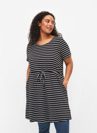 Kortermet tunika i bomull, Black Stripe, Model