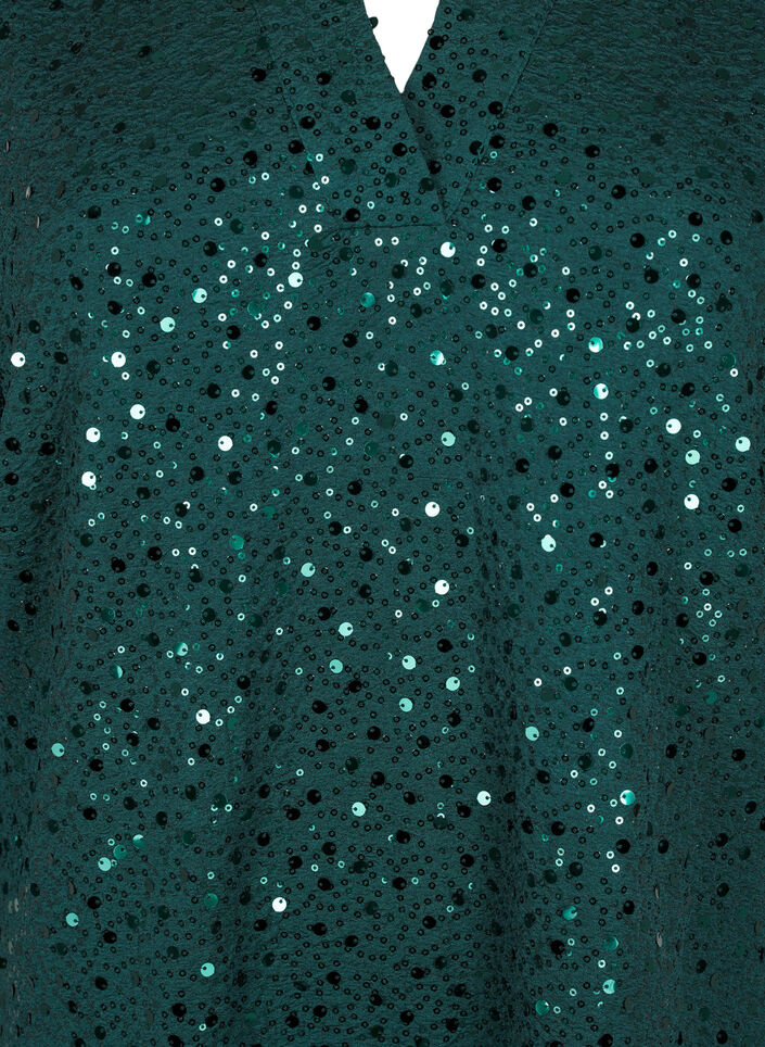 Paljettkjole med V-hals og 3/4 ermer, Rain Forest, Packshot image number 2