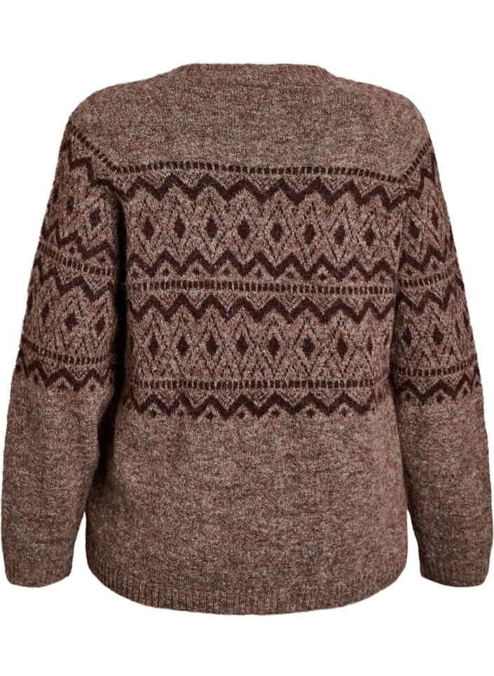 Jacquard m&oslash;nster cardigan, Brun, Packshot image number 1