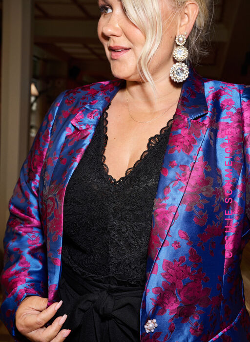 Blomstret blazer med perleknapp, Blue Quartz Jaquard, Image