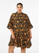 Blomstrete bomullskjole med volangdetaljer og en loose A-linjeform, Orange, Model image number 0