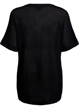 Zizzi FLASH - Kortermet strikket bluse med v-hals, Svart, Packshot image number 1
