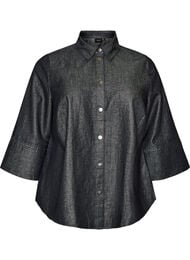 Denimskjorte med glittertr&aring;d og 3/4 ermer, Gr&aring;