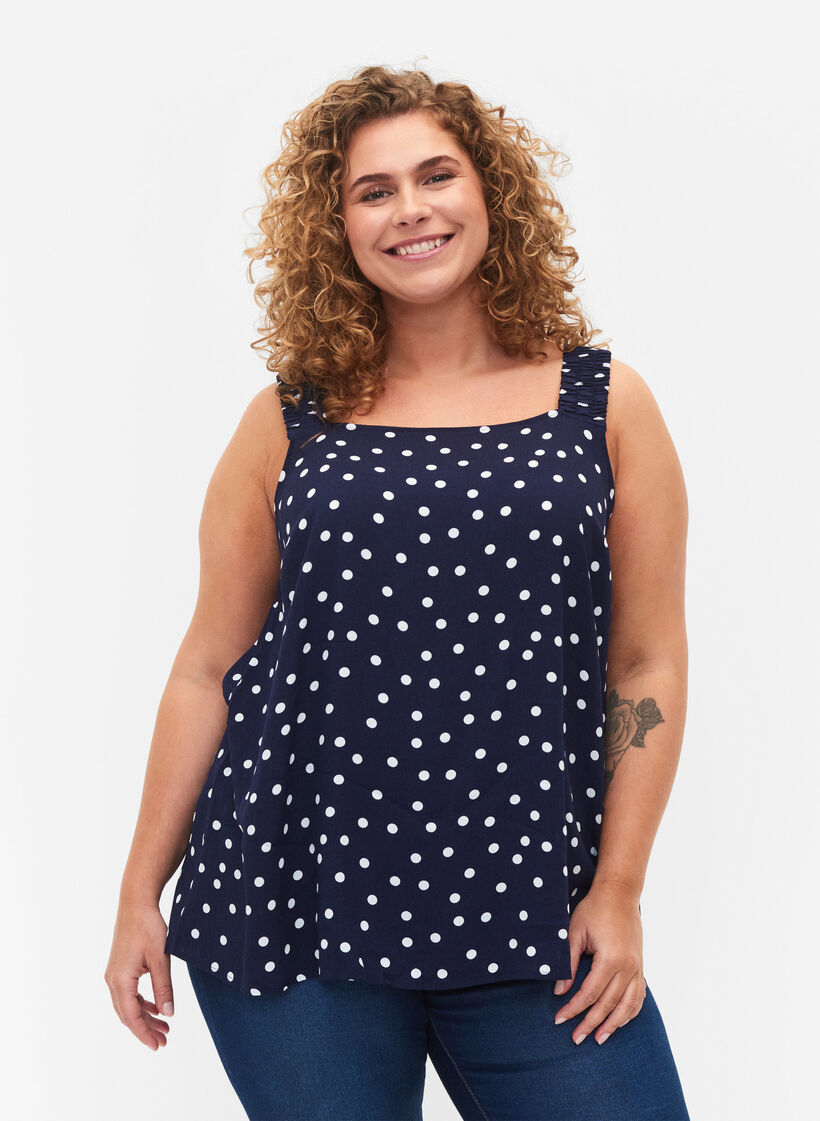 Mønstret topp i viskose med A-form, Peacoat Dot, Model image number 0