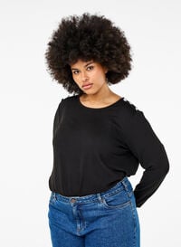 Bluse med dekorative knapper, Svart Bluse med dekorative knapper, Svart, Model