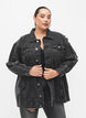 Løs denimjakke med slitte detaljer, Dark Grey Denim, Model image number 0