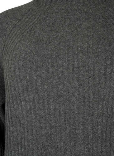 Ribbestrikket kjole med høy hals, Dark Grey Melange, Packshot image number 2