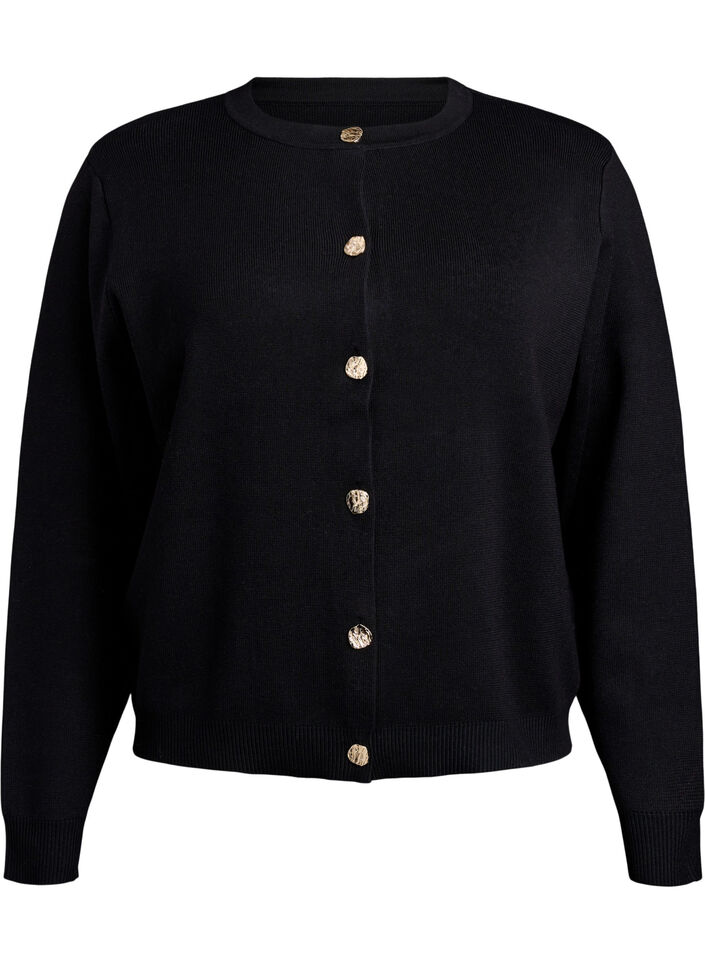 Cardigan med dekorative gullknapper, Svart, Packshot image number 0