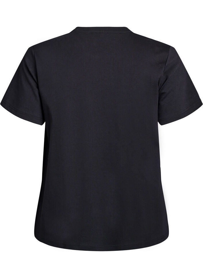 T-skjorte i 100% organisk bomull med perlefranser, Black, Packshot