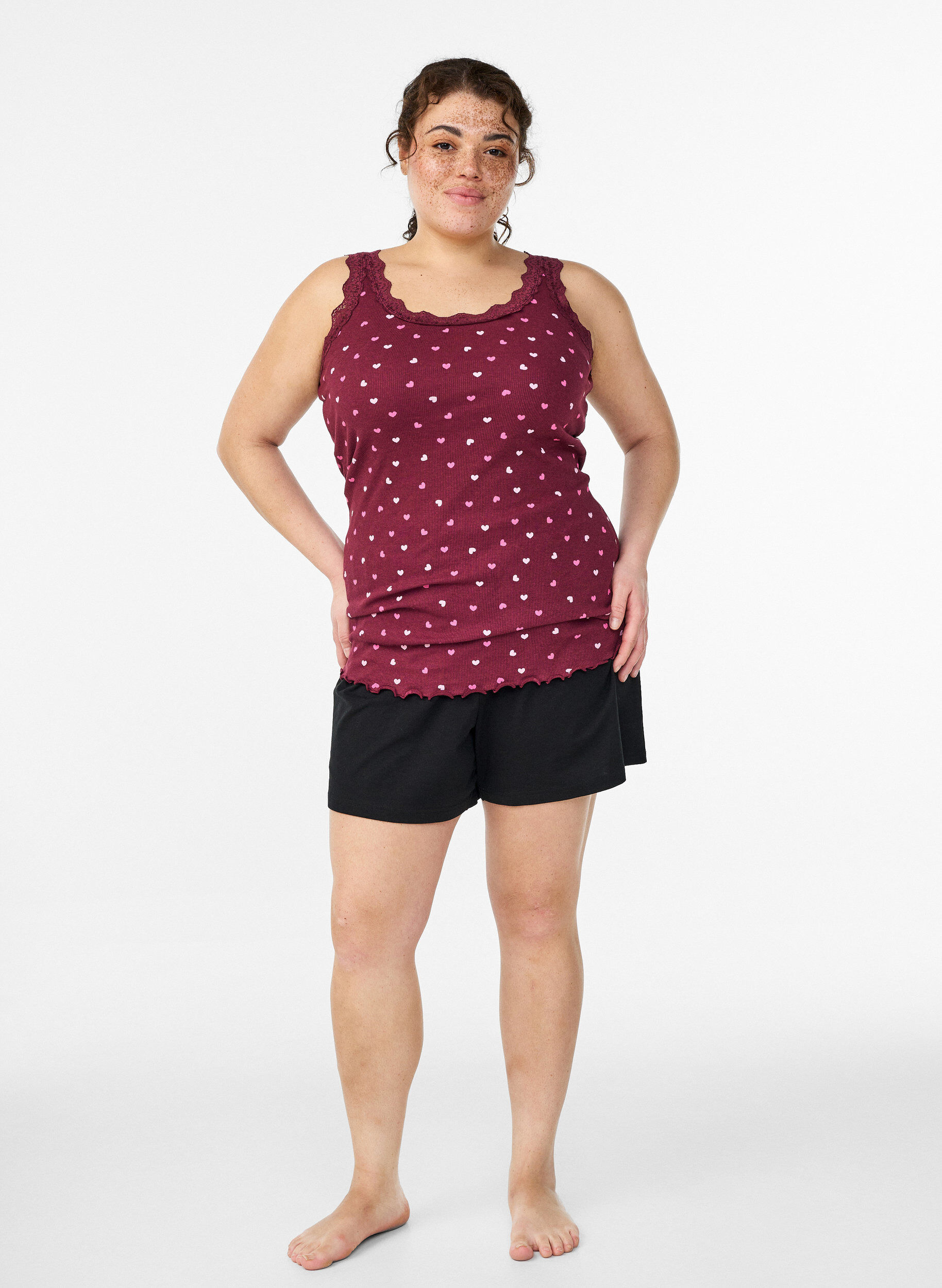 Zizzi Topp med trykk og blondekant, R&oslash;d, Model image number 1