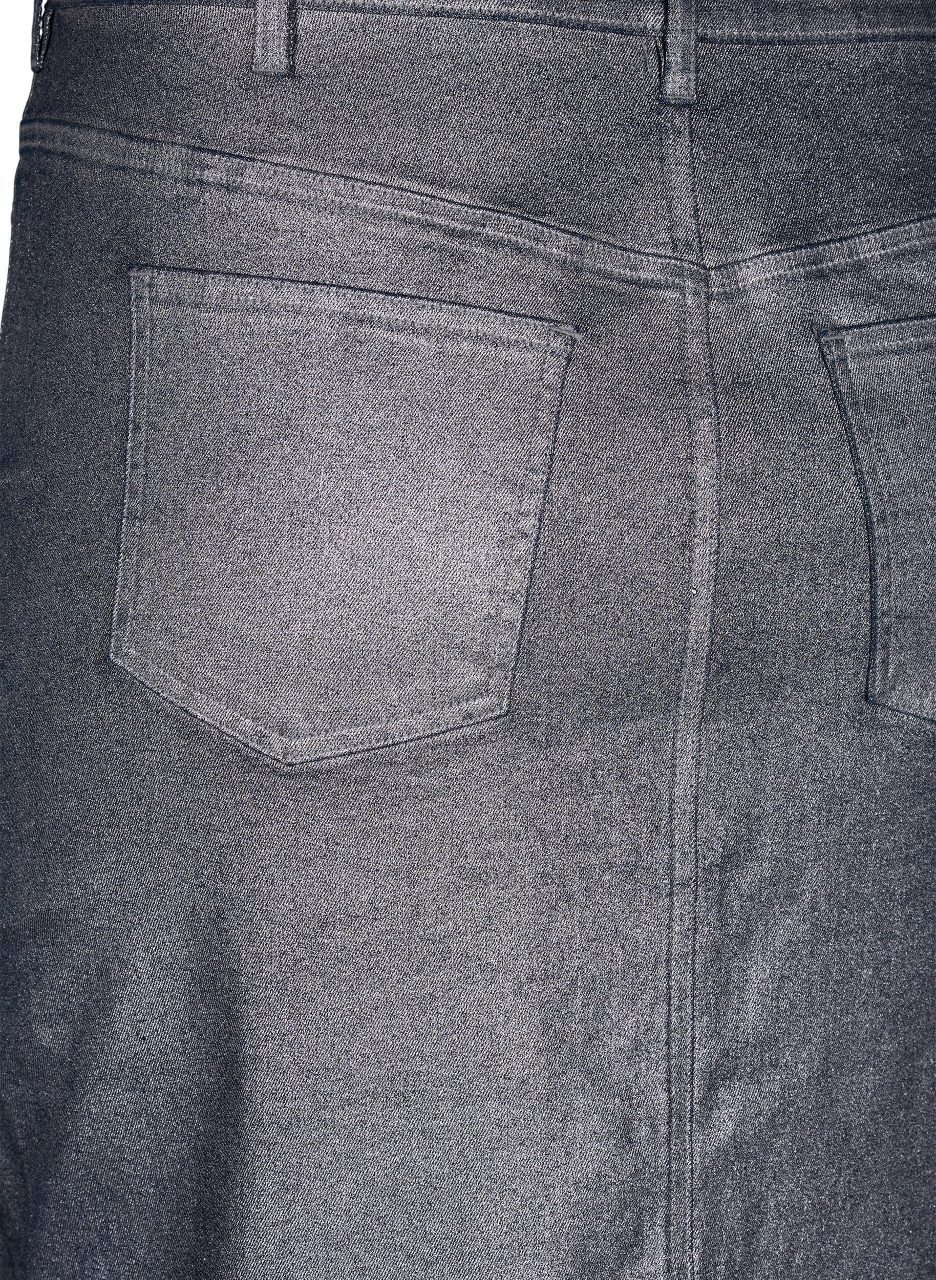 Zizzi S&oslash;lvbelagt midi-skj&oslash;rt, Gun Sliver, Packshot image number 4