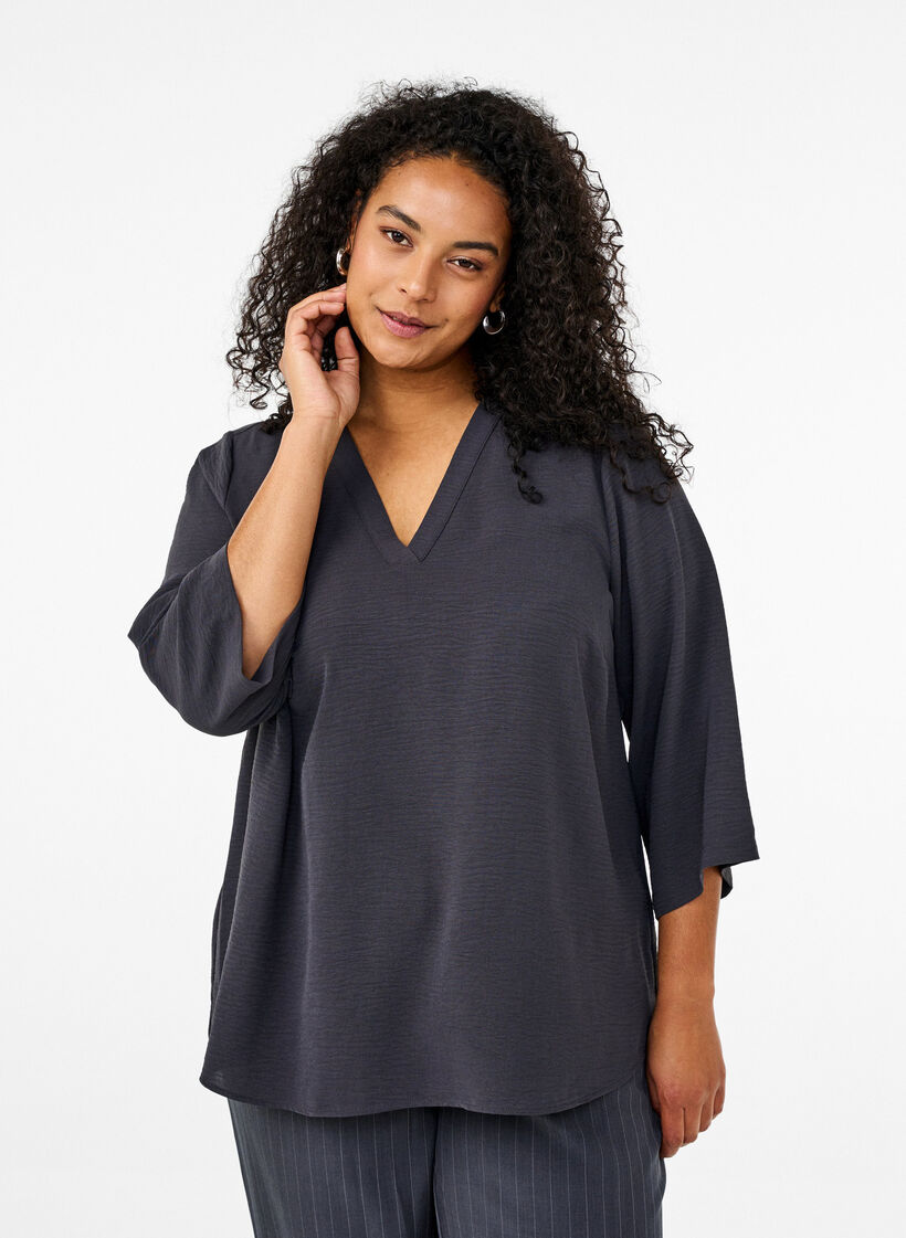 FLASH - Bluse med 3/4 ermer, Grå, Model image number 0