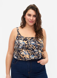 FLASH - Topp med mønster, Brown Blue Flower, Model