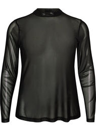 Tett sittende meshbluse med lange ermer, Svart
