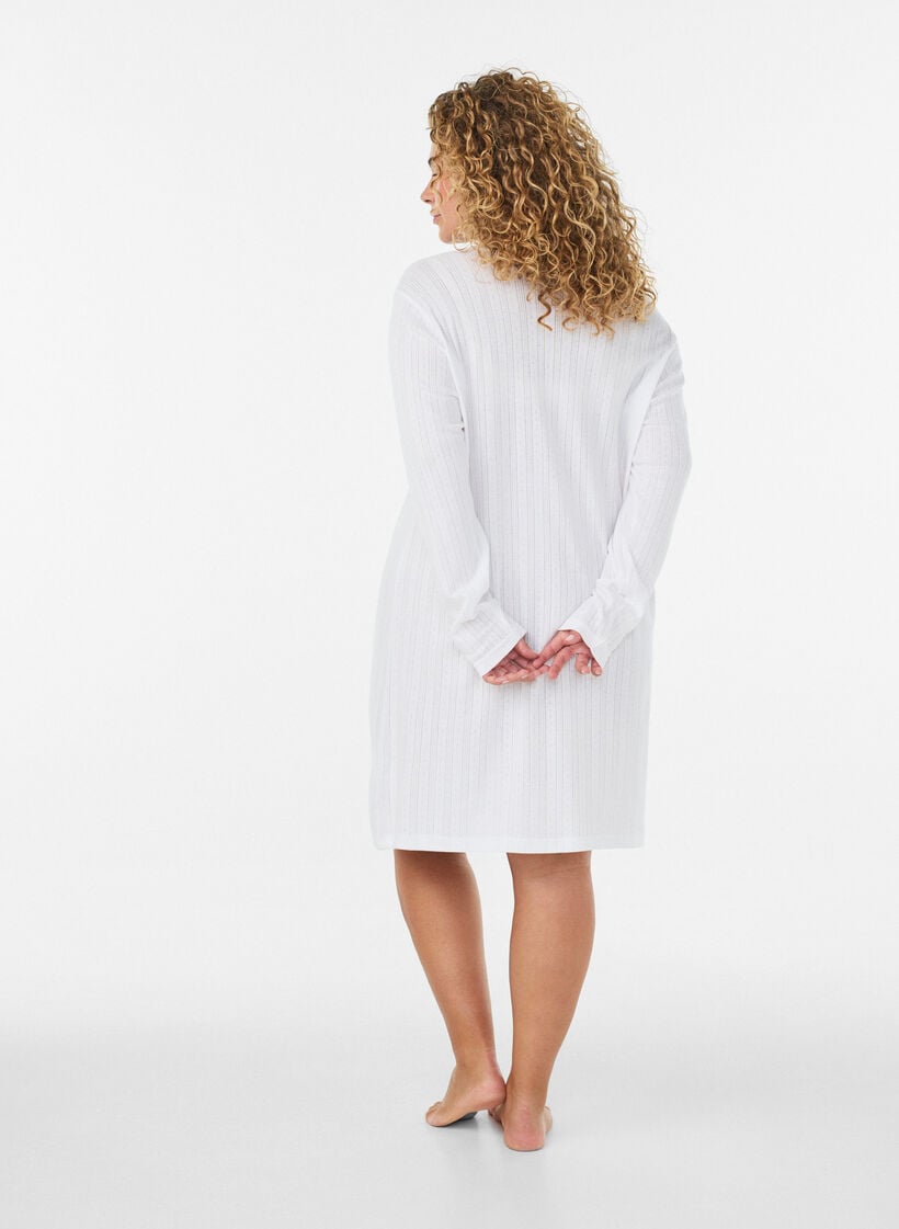 Nattkjole i &oslash;kologisk bomull med hullbroderi, Hvit, Model image number 2