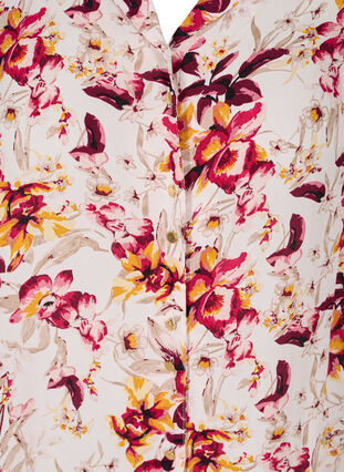 Skjortetunika i viskose med 3/4-ermer og mønster, Beige w. Flower AOP, Packshot image number 2
