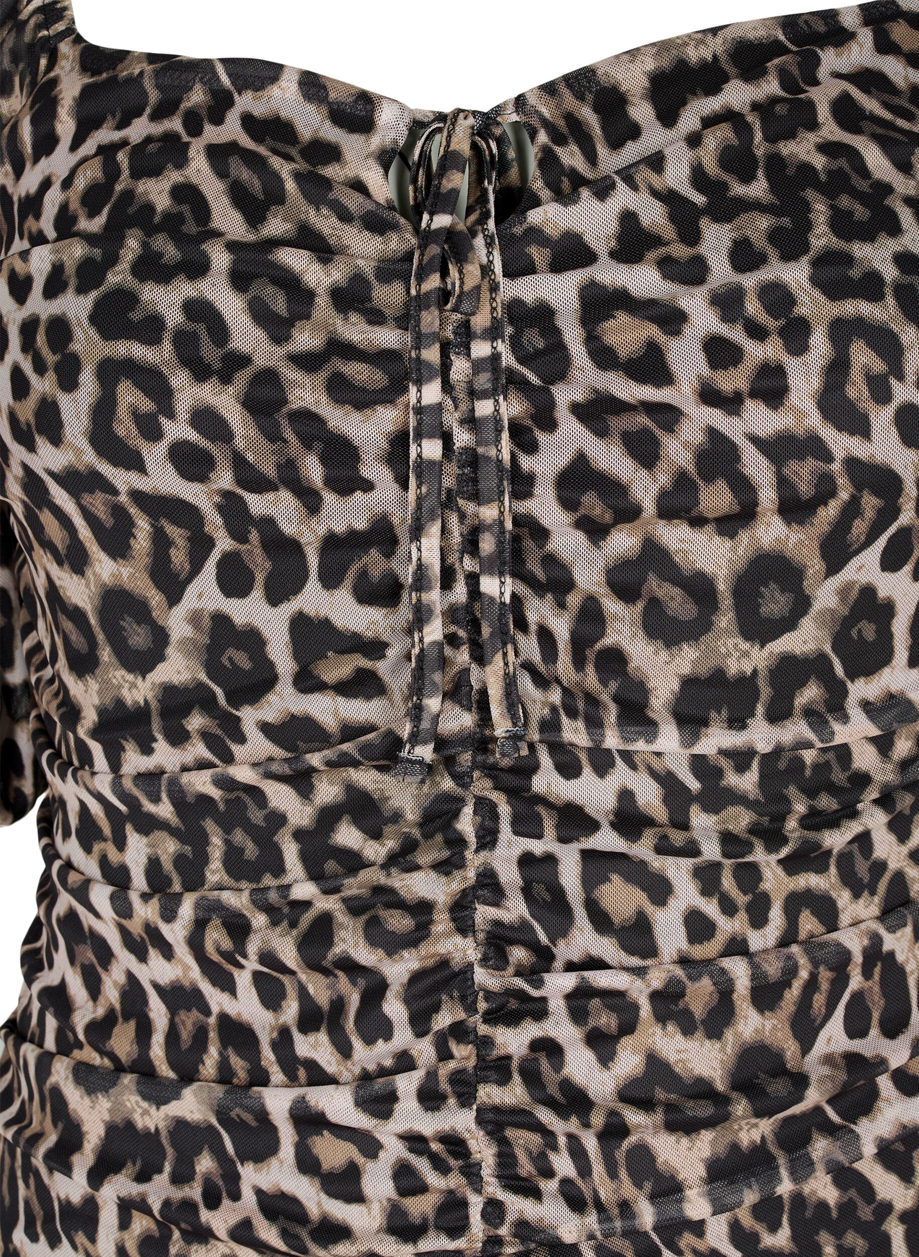 Zizzi Kort kjole i mesh med leopardm&oslash;nster, Leo, Packshot image number 2