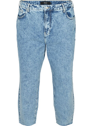 Mom fit Mille jeans med blomster, Blue denim, Packshot image number 0