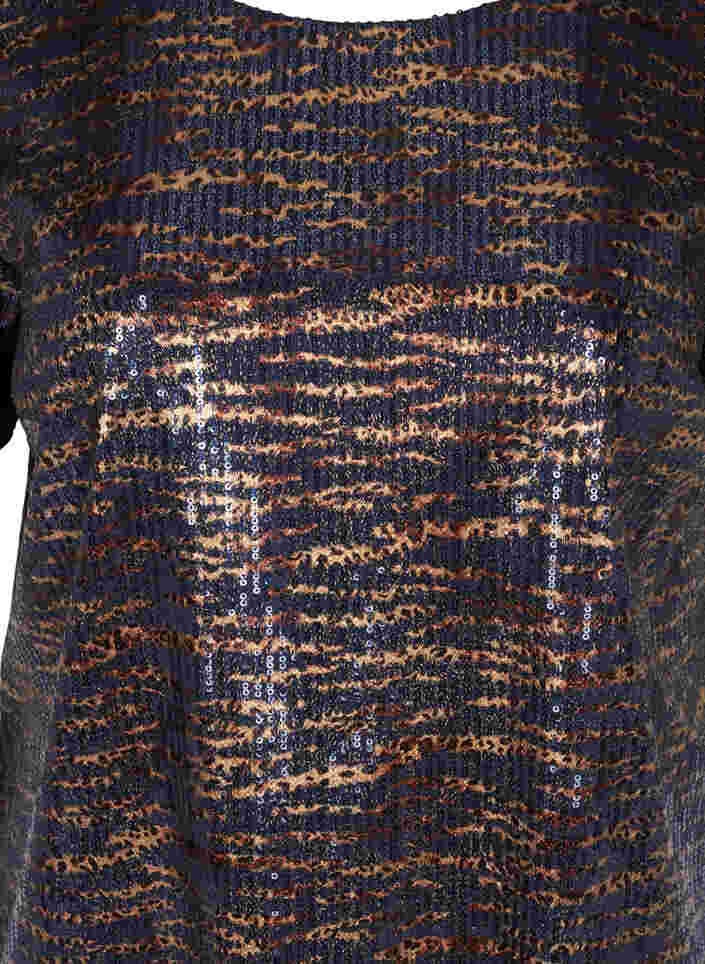 Kortermet bluse med paljetter, Blue Brown Sequins , Packshot image number 2