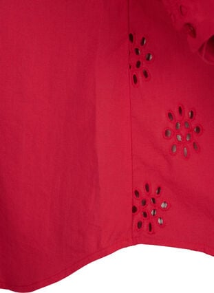 Skjortebluse med engelsk broderi og 3/4-ermer, Tango Red, Packshot image number 3