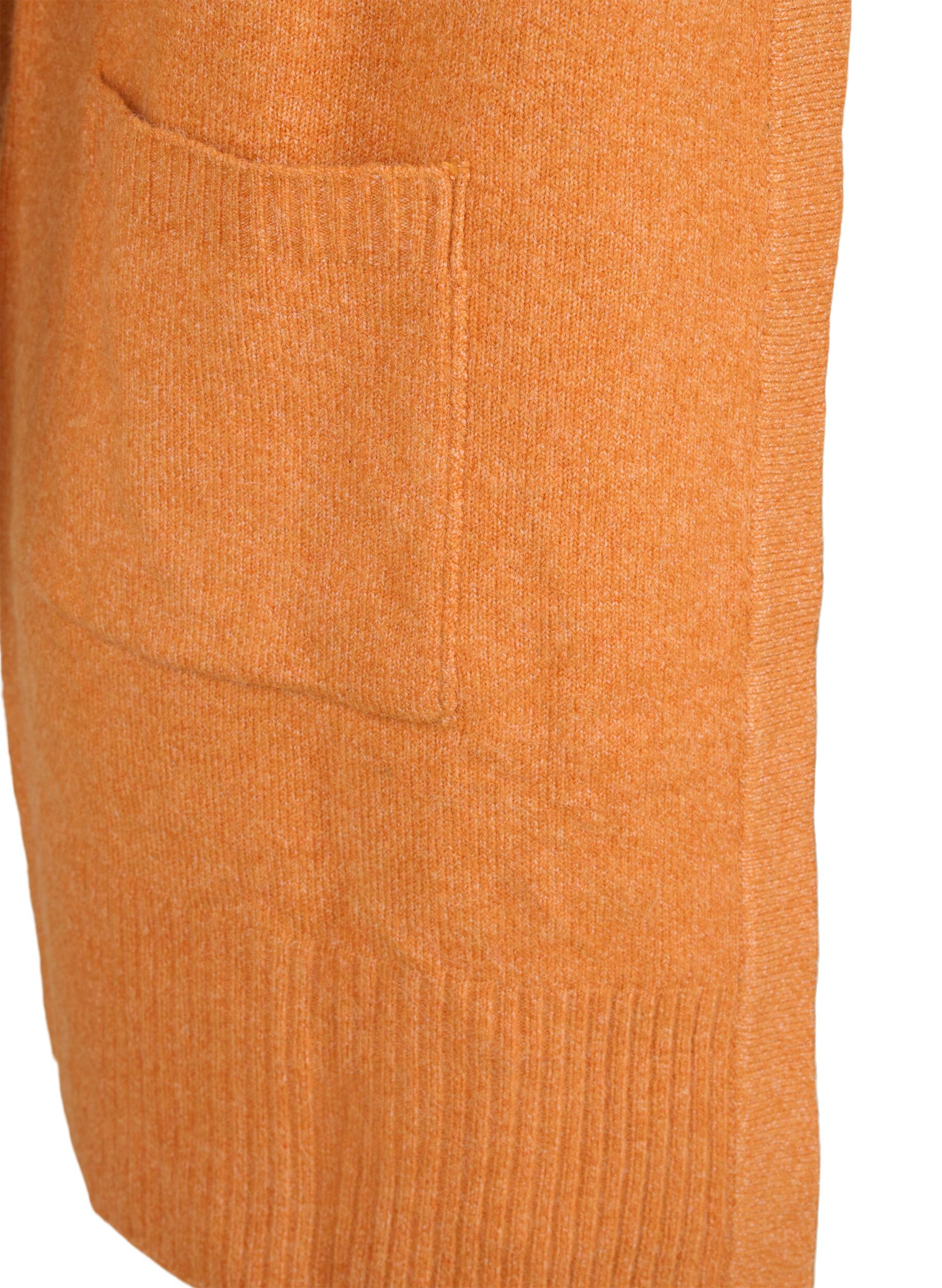 Zizzi Ribbestrikket cardigan med lommer, Orange, Packshot image number 3