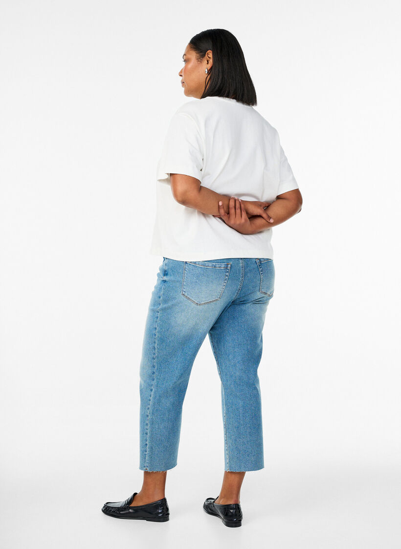 7/8-lengde jeans med rå kanter og høyt liv, Blå, Model image number 1