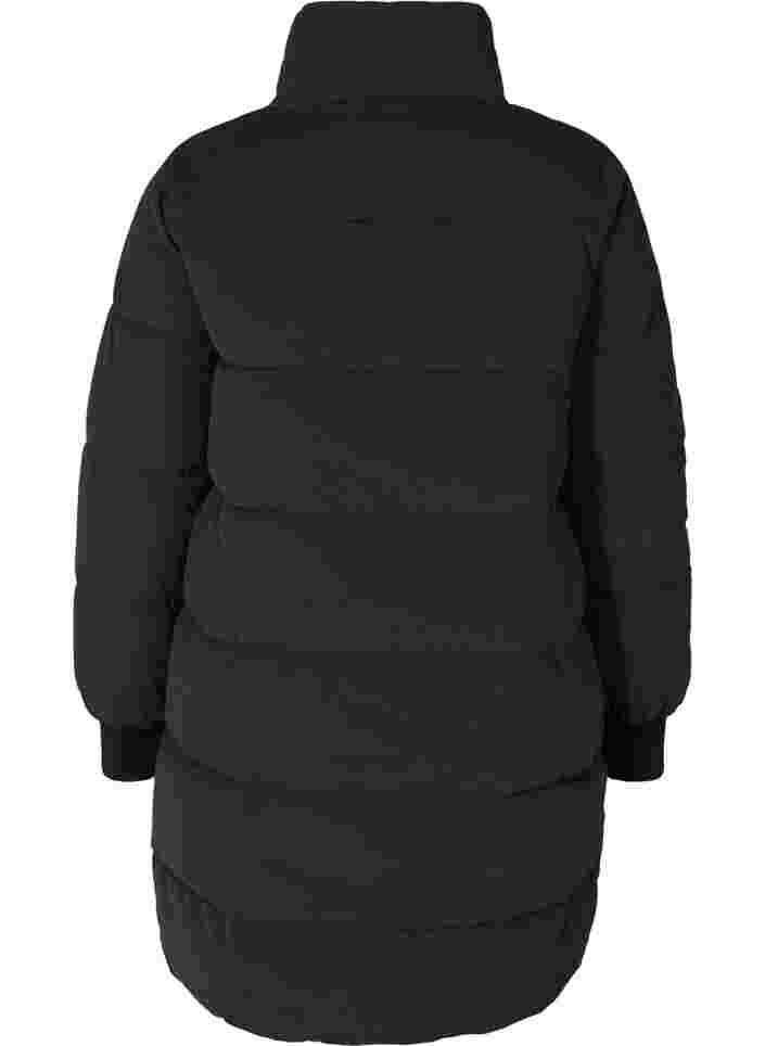 Lang pufferjakke med glidelås, Black, Packshot image number 1
