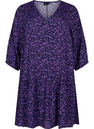 Viskose tunika med A-fasong, Purple Leo AOP, Packshot image number 0