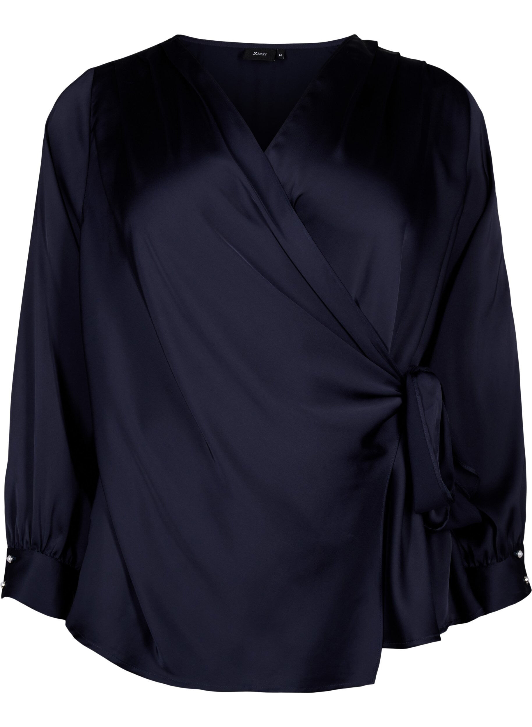ZizziFestbluse i sateng med omslag, Night Sky, Packshot image number 0