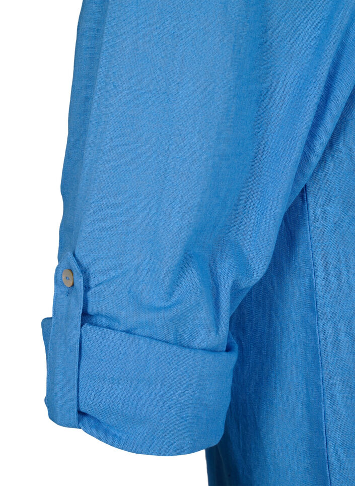 Skjortebluse i bomull-lin-blanding med knappelukking, Marina, Packshot image number 4