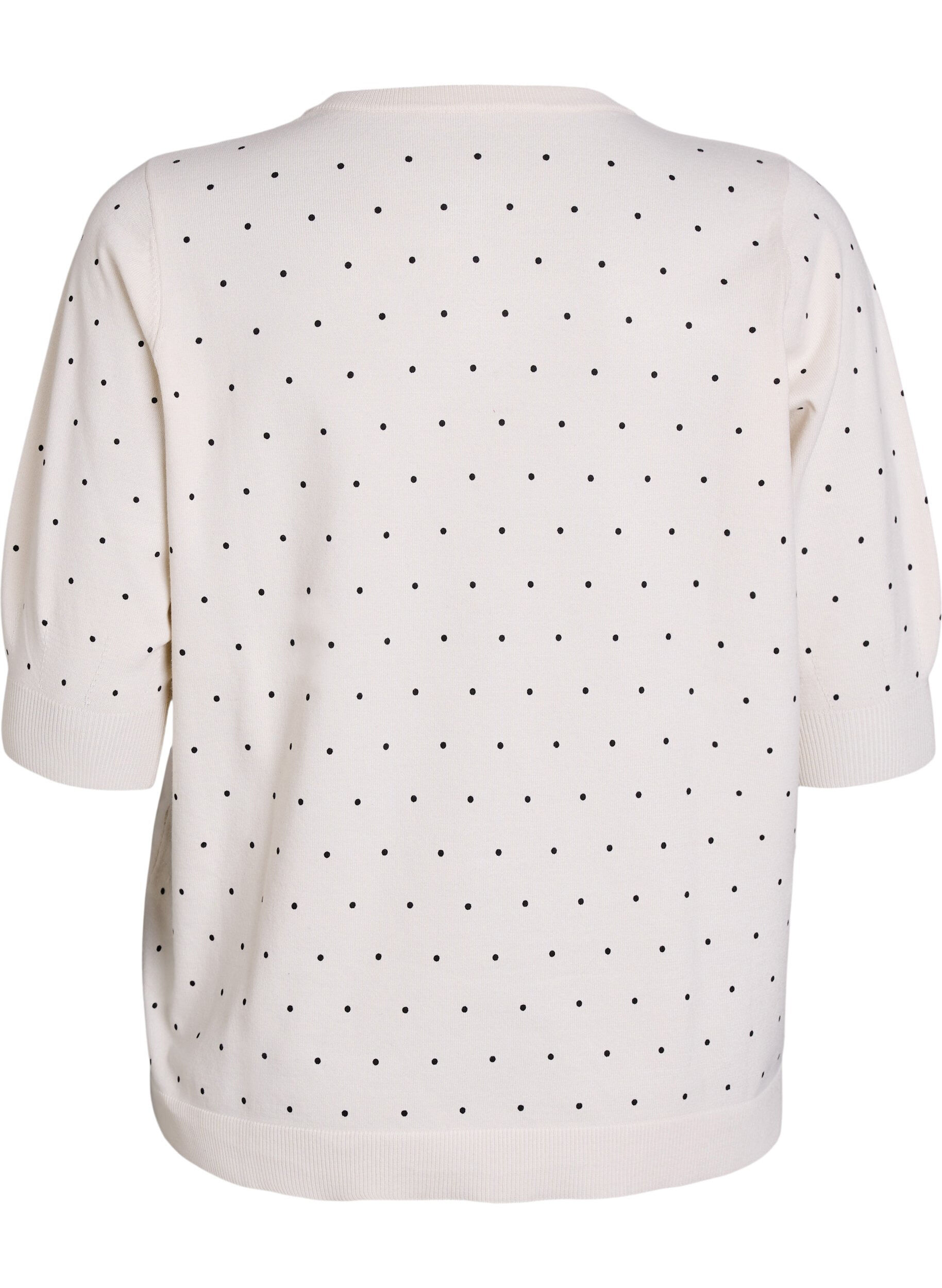 ZizziStrikket topp med prikkem&oslash;nster og korte ermer, Hvit, Packshot image number 1