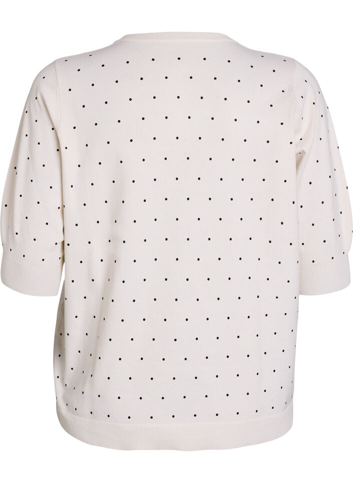 Strikket topp med prikkem&oslash;nster og korte ermer, Hvit, Packshot image number 1