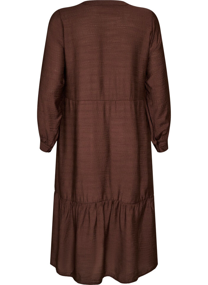 Viskosekjole med broderi og lagdelte volanger, Brun, Packshot image number 1