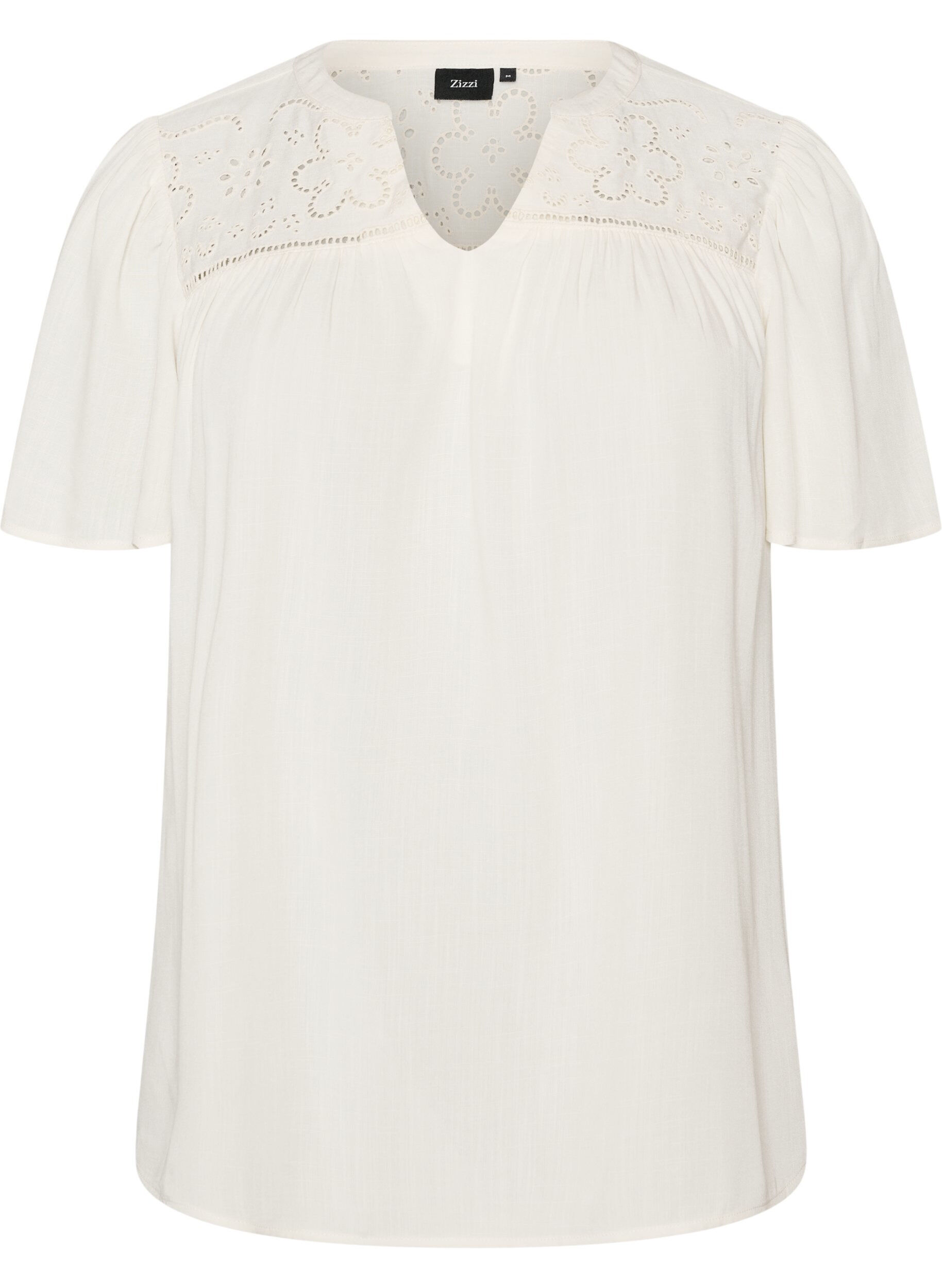 ZizziBluse i viskose med broderie anglaise, Beige, Packshot image number 0