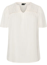 Bluse i viskose med broderie anglaise, Beige