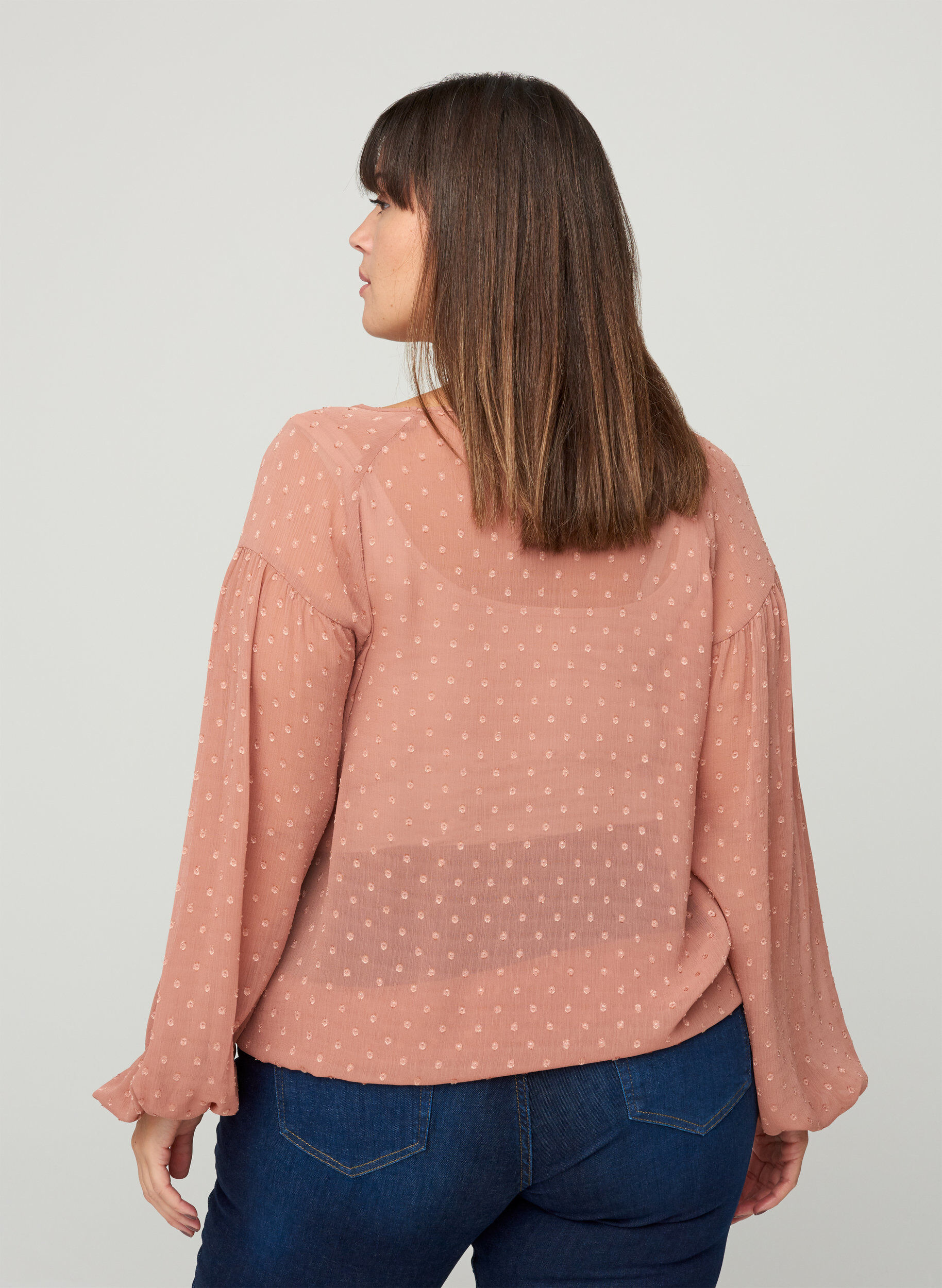 Zizzi Langermet bluse med smock, Burlwood, Model image number 1