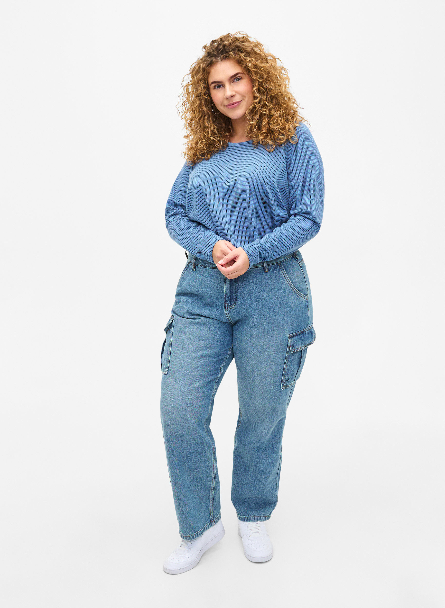 Zizzi Bluse med struktur i A-snitt, Quiet Harbor, Model image number 2