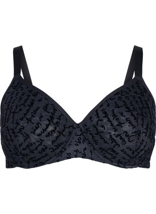 Zizzi Heldekkende BH med teksttrykk, Black, Packshot image number 0
