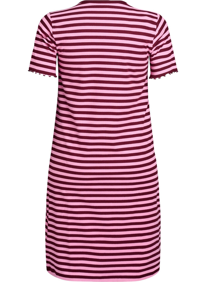 Knelang T-skjortekjole i ribbet jersey, Mørk Bordeaux, Packshot image number 1
