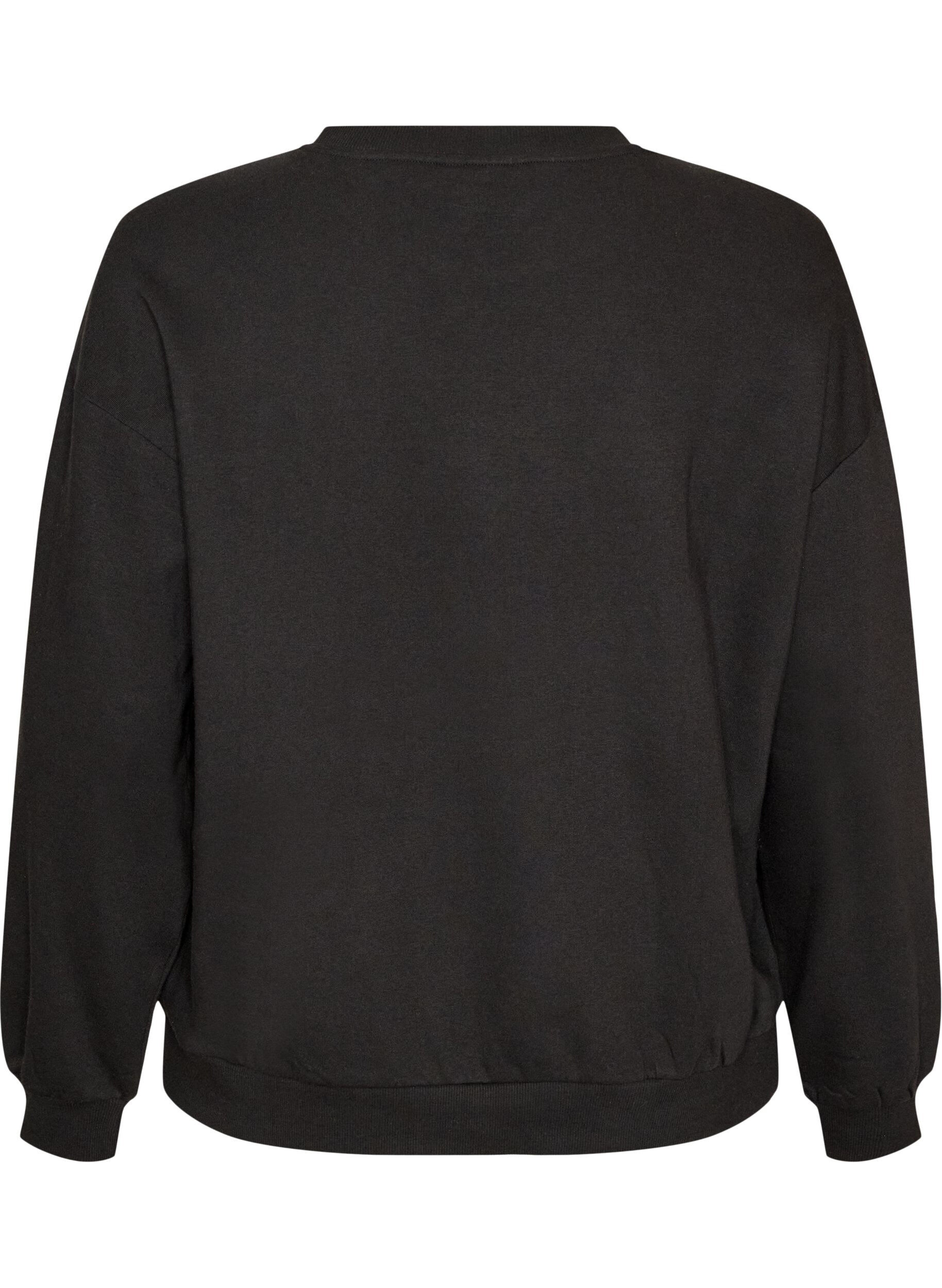 ZizziGenser med tekstmotiv i boucl&eacute;, Svart, Packshot image number 1